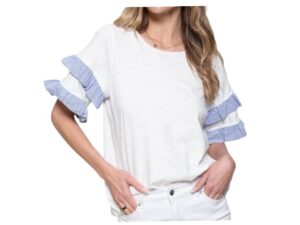 HAILEY & CO STRIPED RUFFLE TRIM TOP