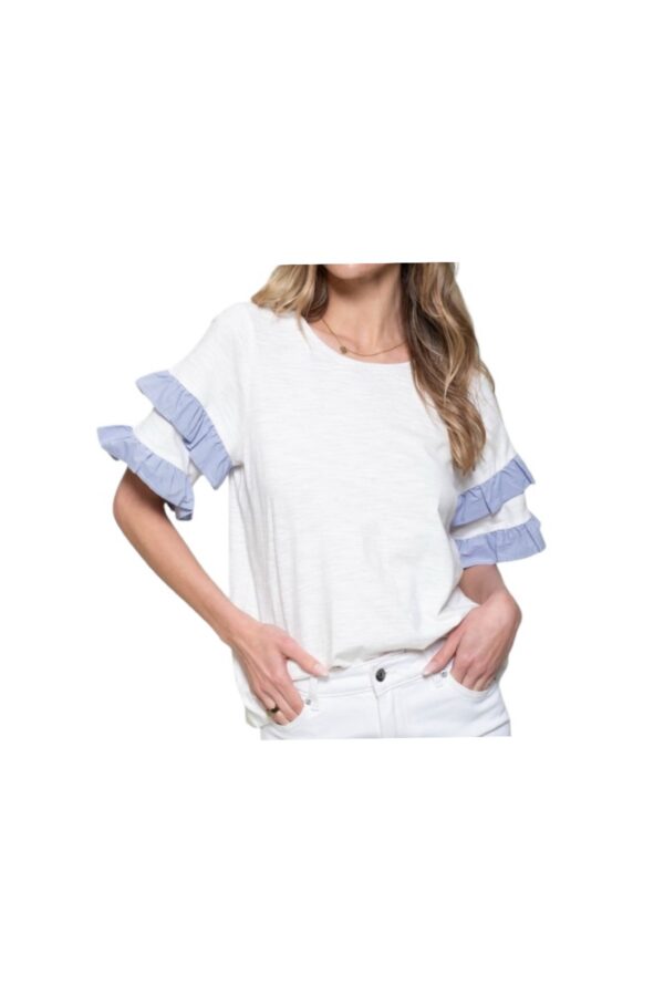 HAILEY & CO STRIPED RUFFLE TRIM TOP