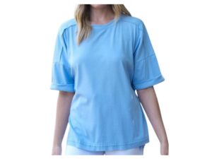 HAILEY & CO RAW EDGE ROLL SLEEVE CASUAL TOP