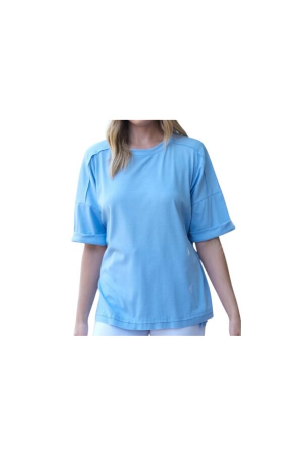 HAILEY & CO RAW EDGE ROLL SLEEVE CASUAL TOP