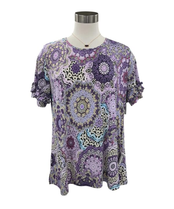 SOUTHERN LADY SHORT SLEEVE CROCHET PRINT TOP - Image 3