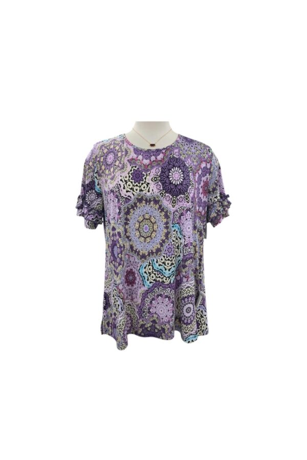 SOUTHERN LADY SHORT SLEEVE CROCHET PRINT TOP