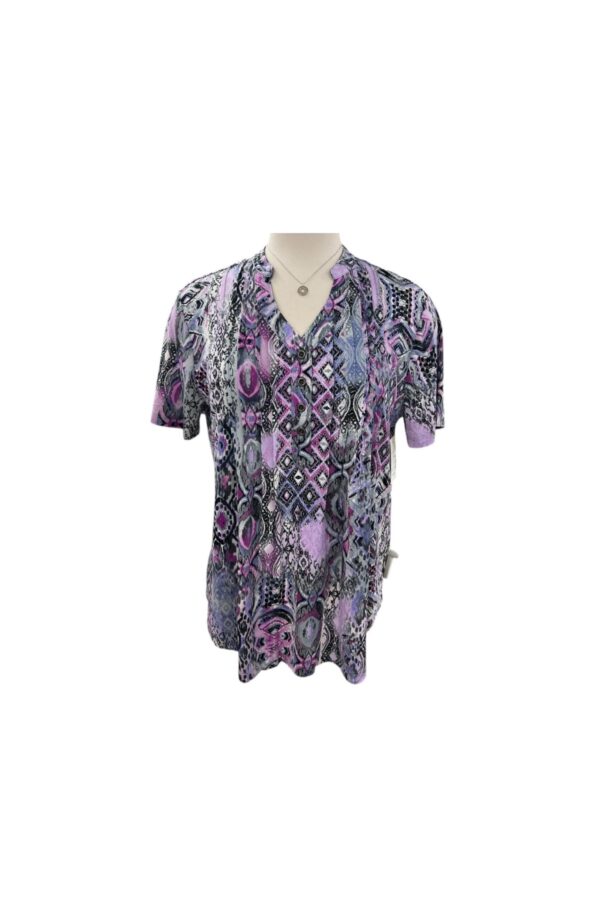 SOUTHERN LADY SHORT SLEEVE NOTCH NECK PRINT TOP
