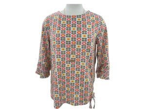 MULTIPLES FLORAL SIDE RUCHE FLOUNCE SLEEVE TOP