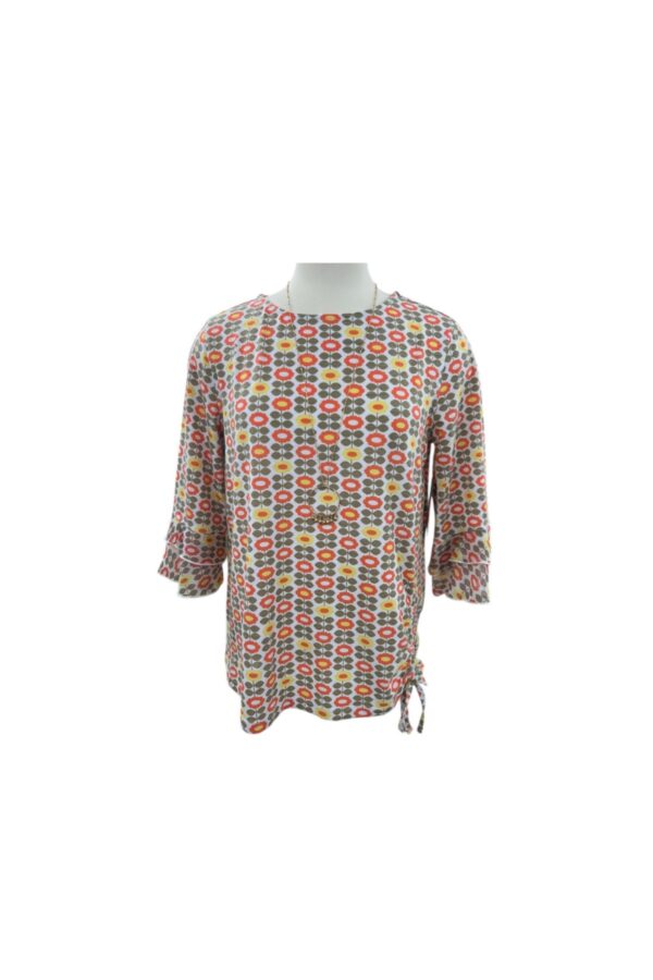 MULTIPLES FLORAL SIDE RUCHE FLOUNCE SLEEVE TOP