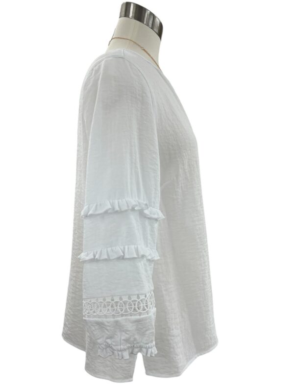 MULTIPLES 3/4 RUFFLE TRIM SLEEVE WOVEN TOP - Image 4