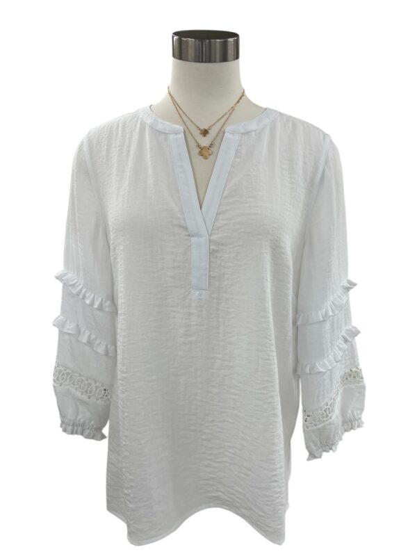 MULTIPLES 3/4 RUFFLE TRIM SLEEVE WOVEN TOP - Image 3