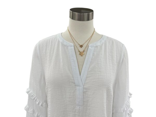 MULTIPLES 3/4 RUFFLE TRIM SLEEVE WOVEN TOP - Image 2