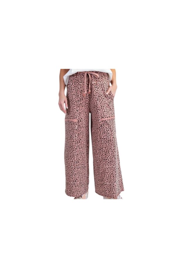 EASEL MINERAL WASH ANIMAL PRINT PANTS