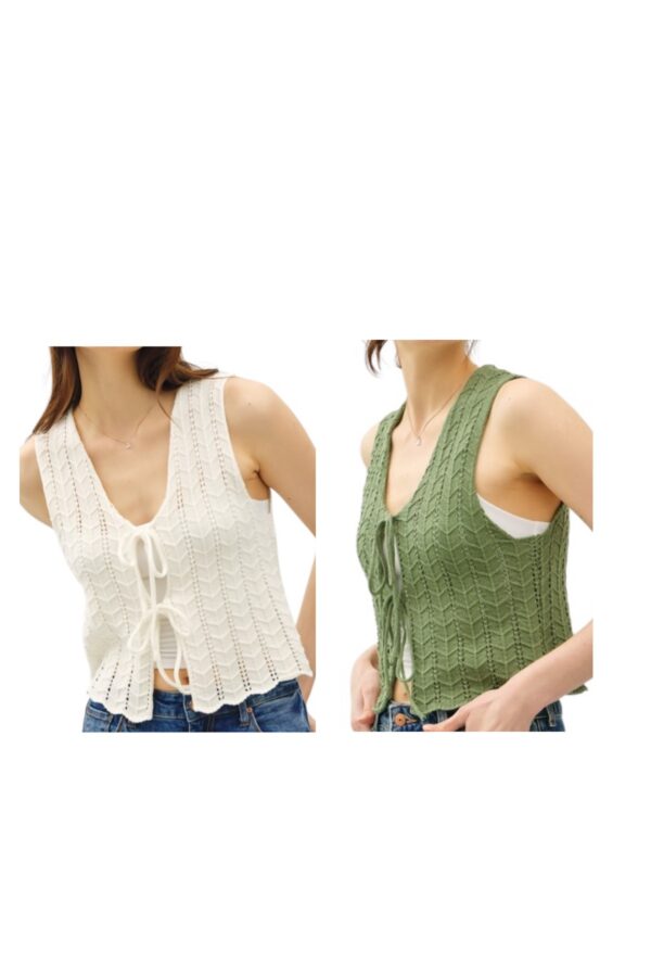 BE COOL WAVY KNIT TIE FRONT SWEATER VEST