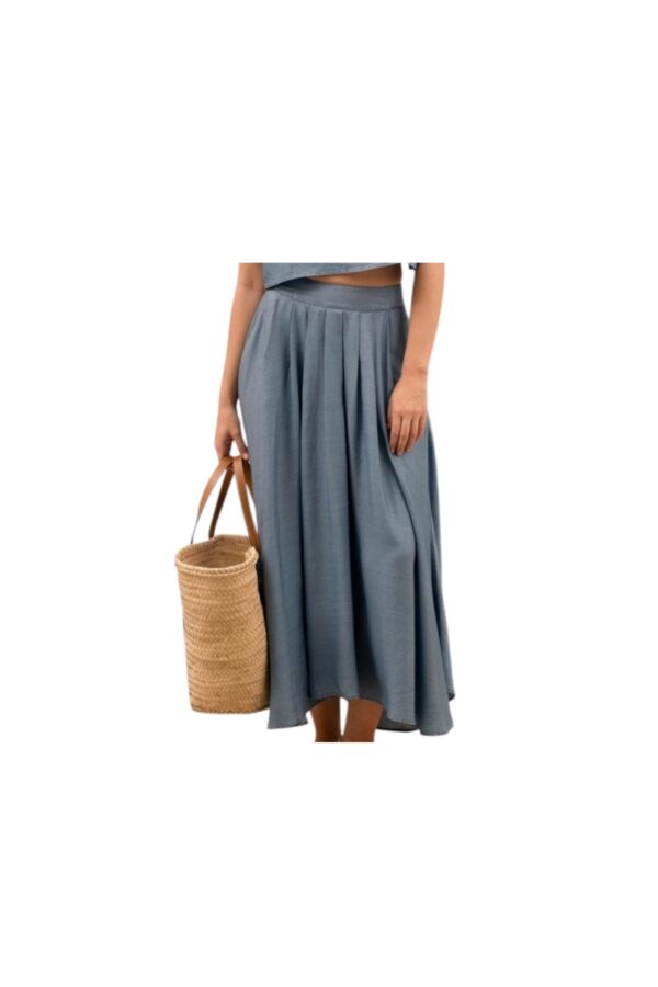 BLUPEPPER CHAMBRAY PLEATED MIDI SKIRT
