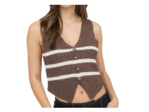 BLUPEPPER STRIPED V-NECK BUTTON FRONT VEST