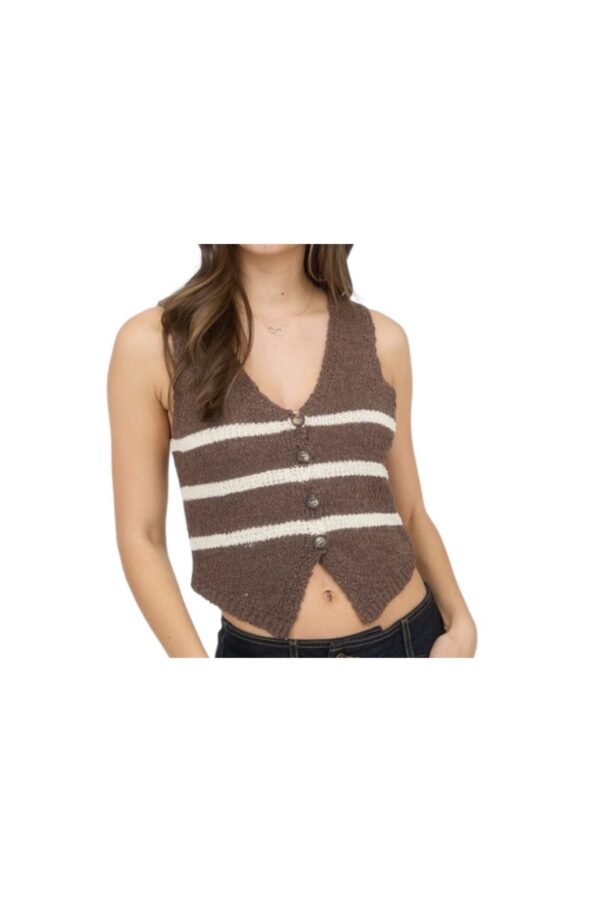 BLUPEPPER STRIPED V-NECK BUTTON FRONT VEST