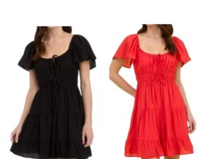 BLUPEPPER FLUTTER SLEEVE TIE FRONT MINI DRESS