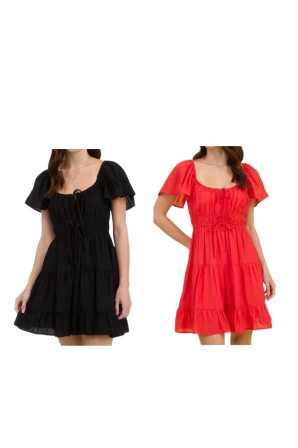 BLUPEPPER FLUTTER SLEEVE TIE FRONT MINI DRESS