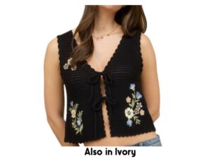 BLUPEPPER EMBROIDERED CROCHET TIE VEST