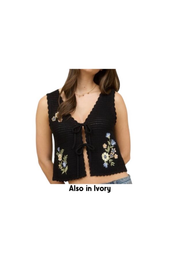 BLUPEPPER EMBROIDERED CROCHET TIE VEST