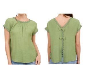BLUPEPPER LACE TRIM BOW BACK SHORT SLEEVE TOP