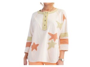 EASEL 3/4 SLEEVE COLOR BLOCK STAR TOP