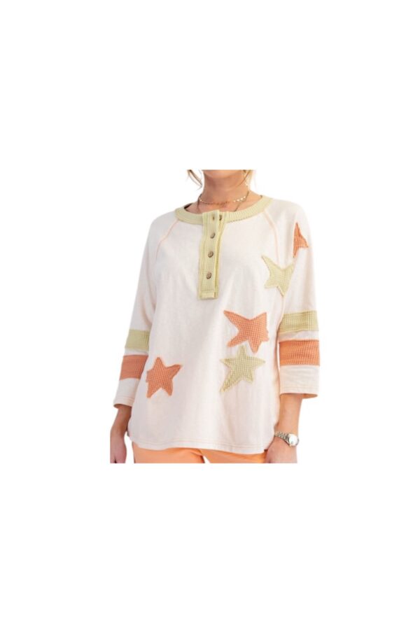 EASEL 3/4 SLEEVE COLOR BLOCK STAR TOP