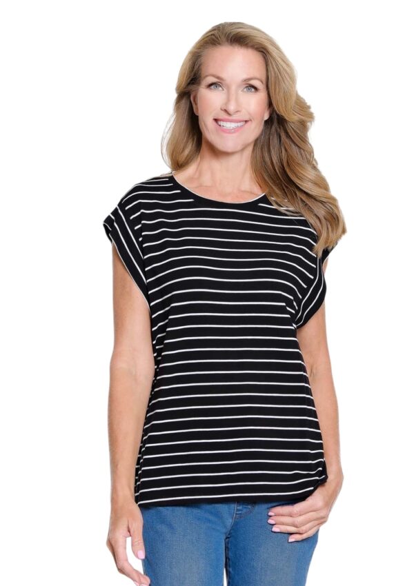MULTIPLES BANDED SLEEVE STRIPE KNIT TOP - Image 2