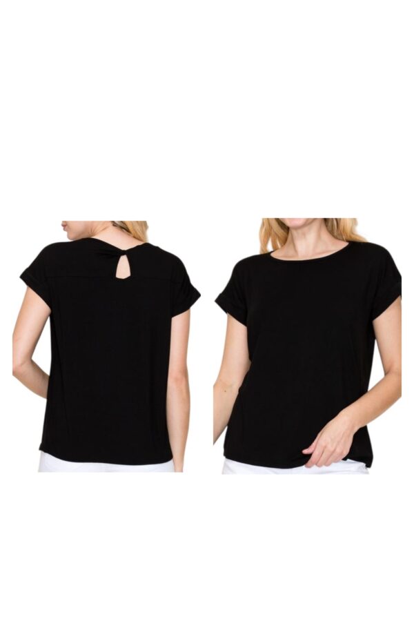 STACCATO SHORT SLEEVE TWISTED KEYHOLE BACK TOP
