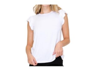 STACCATO ROUND NECK RUFFLE SLEEVE KNIT TOP