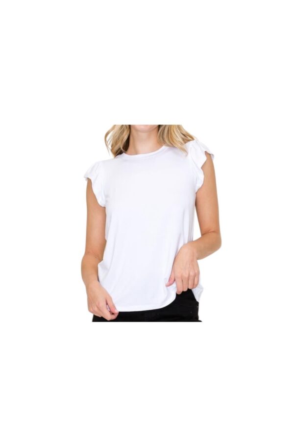 STACCATO ROUND NECK RUFFLE SLEEVE KNIT TOP