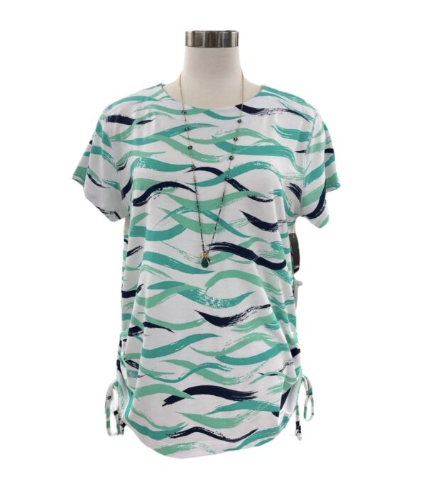 SOUTHERN LADY SHORT SLEEVE STRIPE PRINT SIDE TIE TOP - Image 2