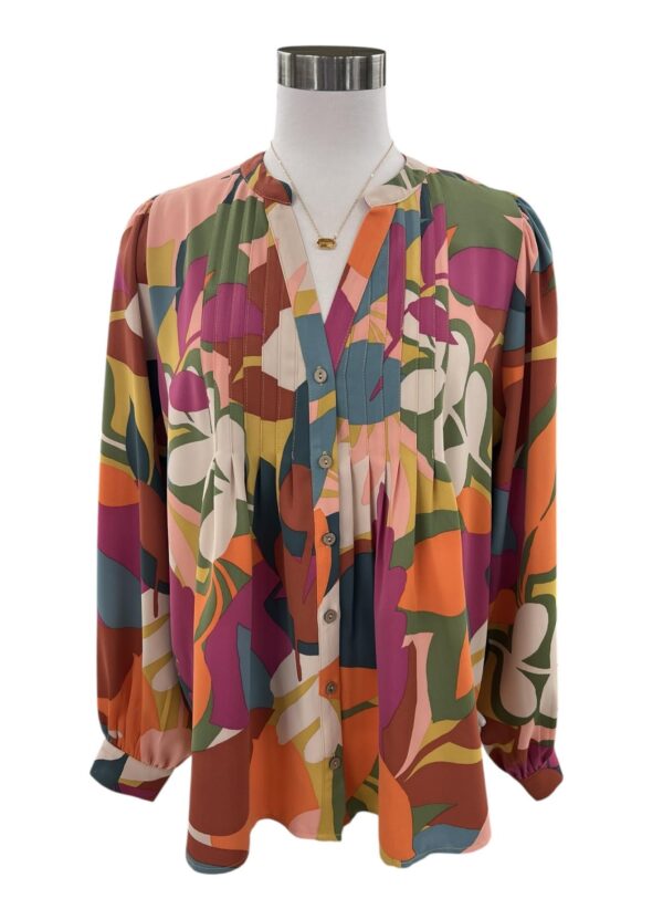 EASEL LONG SLEEVE PLEAT FRONT PRINT BLOUSE - Image 4