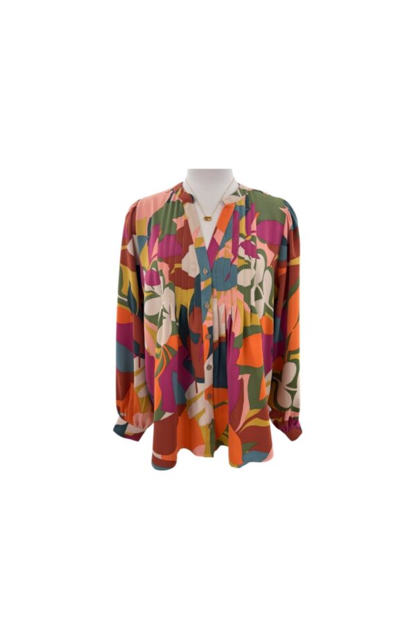 EASEL LONG SLEEVE PLEAT FRONT PRINT BLOUSE