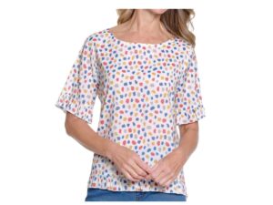 MULTIPLES PRINT RUFFLE FLOUNCE SLEEVE TOP