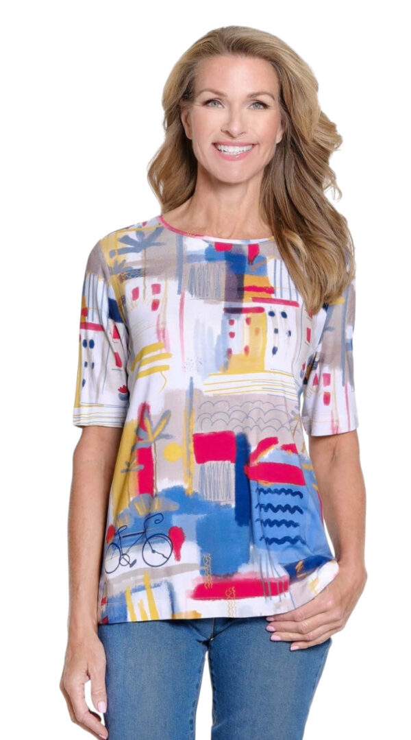 MULTIPLES 3/4 SLEEVE EMBELLISHED KNIT TOP - Image 2