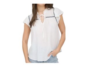 BLUPEPPER CONTRAST EMBROIDERED RUFFLE BLOUSE