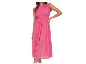 BLUPEPPER SMOCKED BODICE TIERED MIDI DRESS