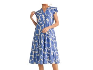 JODIFL PRINT RUFFLE SLEEVE MIDI DRESS