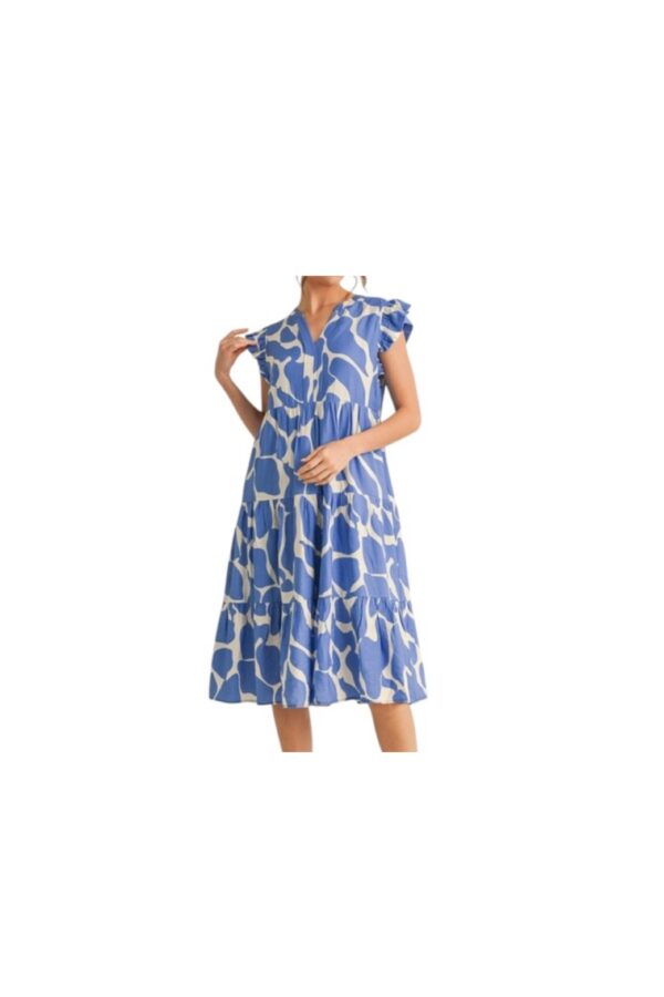 JODIFL PRINT RUFFLE SLEEVE MIDI DRESS