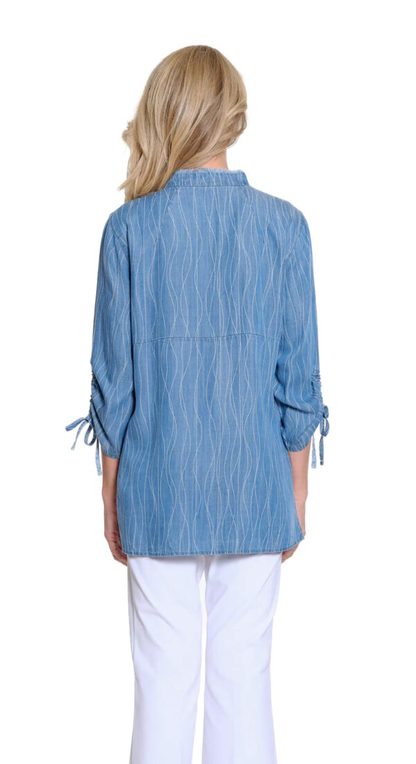 MULTIPLES BAND COLLAR PRINT DENIM SHIRT - Image 4
