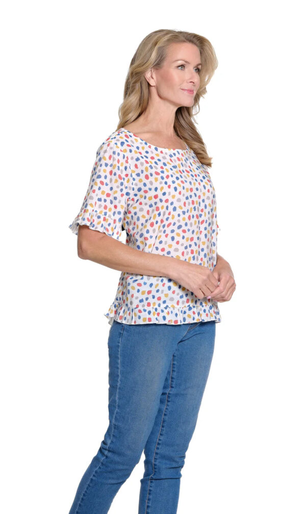 MULTIPLES PRINT RUFFLE FLOUNCE SLEEVE TOP - Image 3