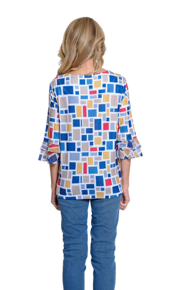 MULTIPLES PRINT SIDE RUCHE FLOUNCE SLEEVE TOP - Image 4