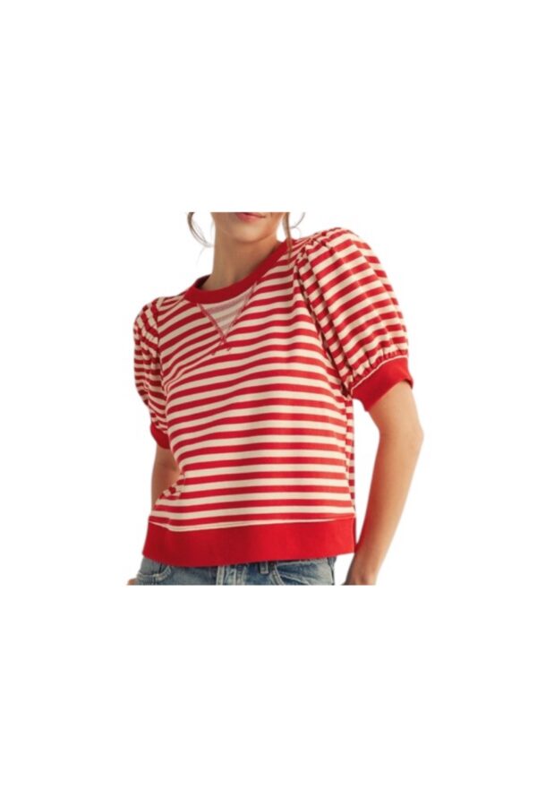 JODIFL STRIPED PUFF SLEEVE FRENCH TERRY TOP