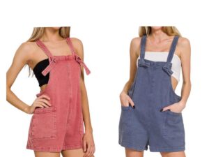ZENANA MINERAL WASH KNOT STRAP ROMPER
