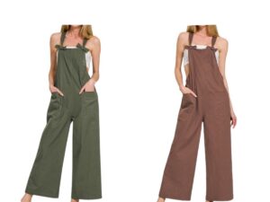 ZENANA WOVEN KNOT STRAP OVERALLS