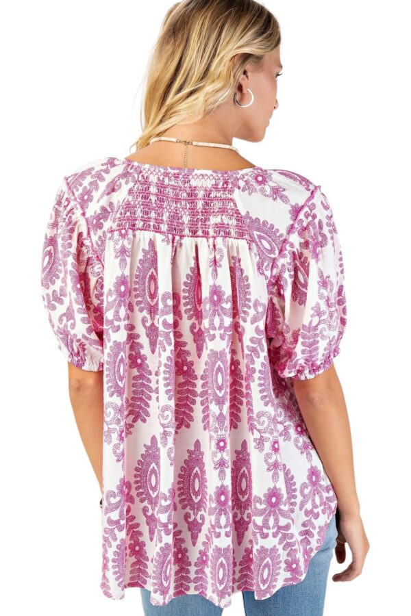 GIGIO SMOCKED SHOULDER PRINT TOP - Image 3