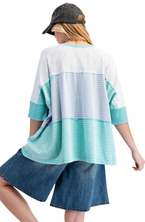 EASEL SHORT SLEEVE STRIPE MIX KNIT TOP - Image 5