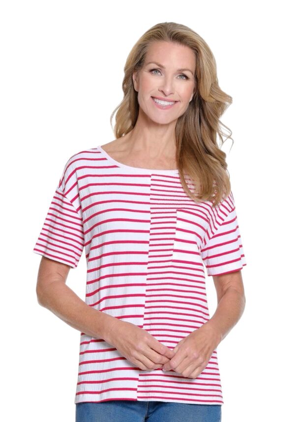 MULTIPLES SHORT SLEEVE SCOOP NECK PUCKER KNIT TOP - Image 5