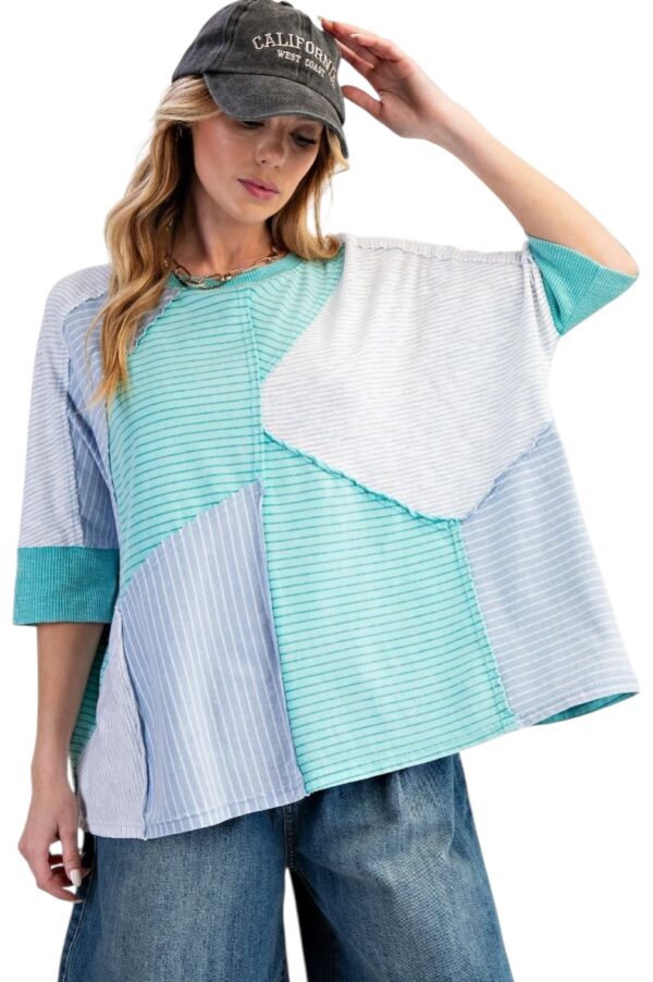 EASEL SHORT SLEEVE STRIPE MIX KNIT TOP - Image 3