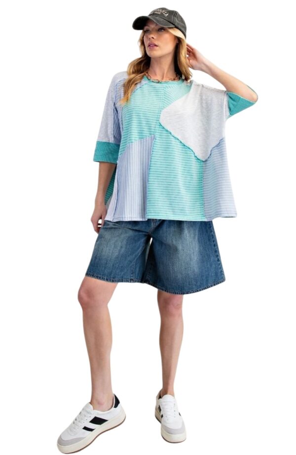 EASEL SHORT SLEEVE STRIPE MIX KNIT TOP - Image 4