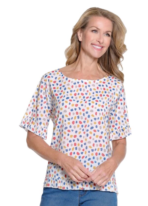 MULTIPLES PRINT RUFFLE FLOUNCE SLEEVE TOP - Image 2