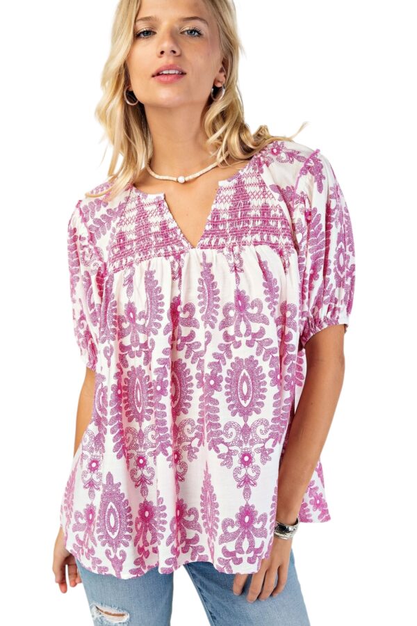 GIGIO SMOCKED SHOULDER PRINT TOP - Image 2